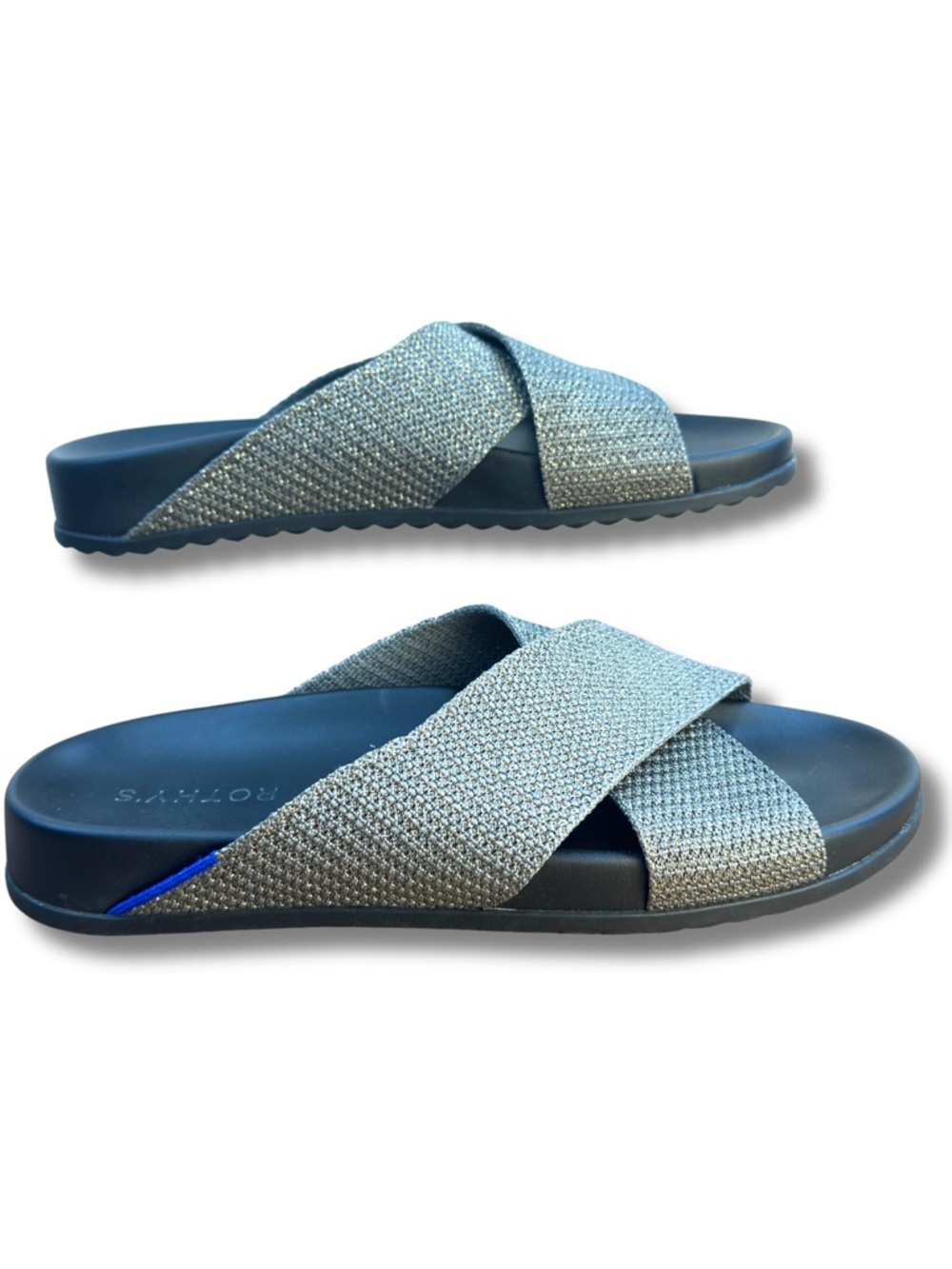 Rothy’s The Weekend Slide Sandals Women’s 8.5 Silver Sand Metallic Crisscross - Picture 4 of 11